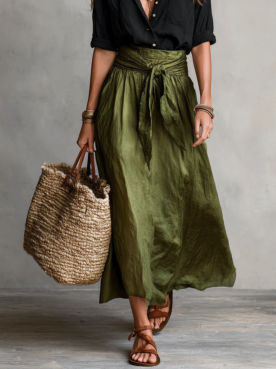 MEADOW | Two-Piece Set: Black Top and Olive Green Midi Skirt