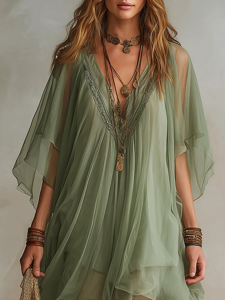 Sage | Flowing Chiffon V-Neck Dress