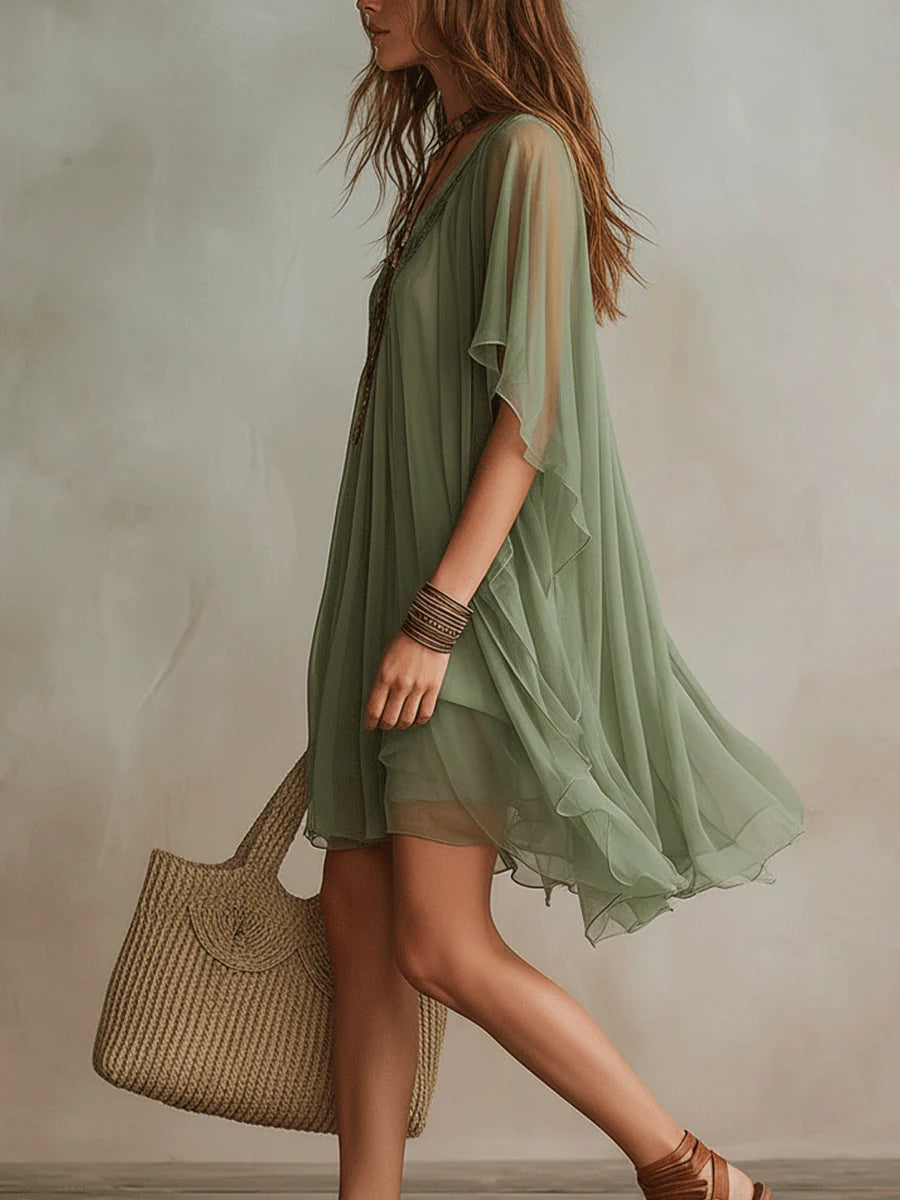Sage | Flowing Chiffon V-Neck Dress