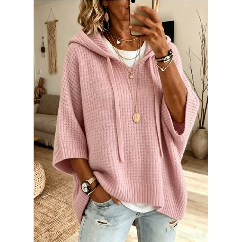 Elena | Cozy Waffle Hooded Sweater