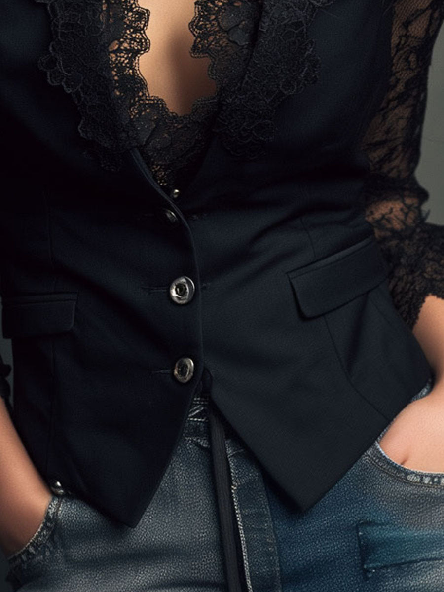 Sabine | Sheer Sleeve Blazer Top