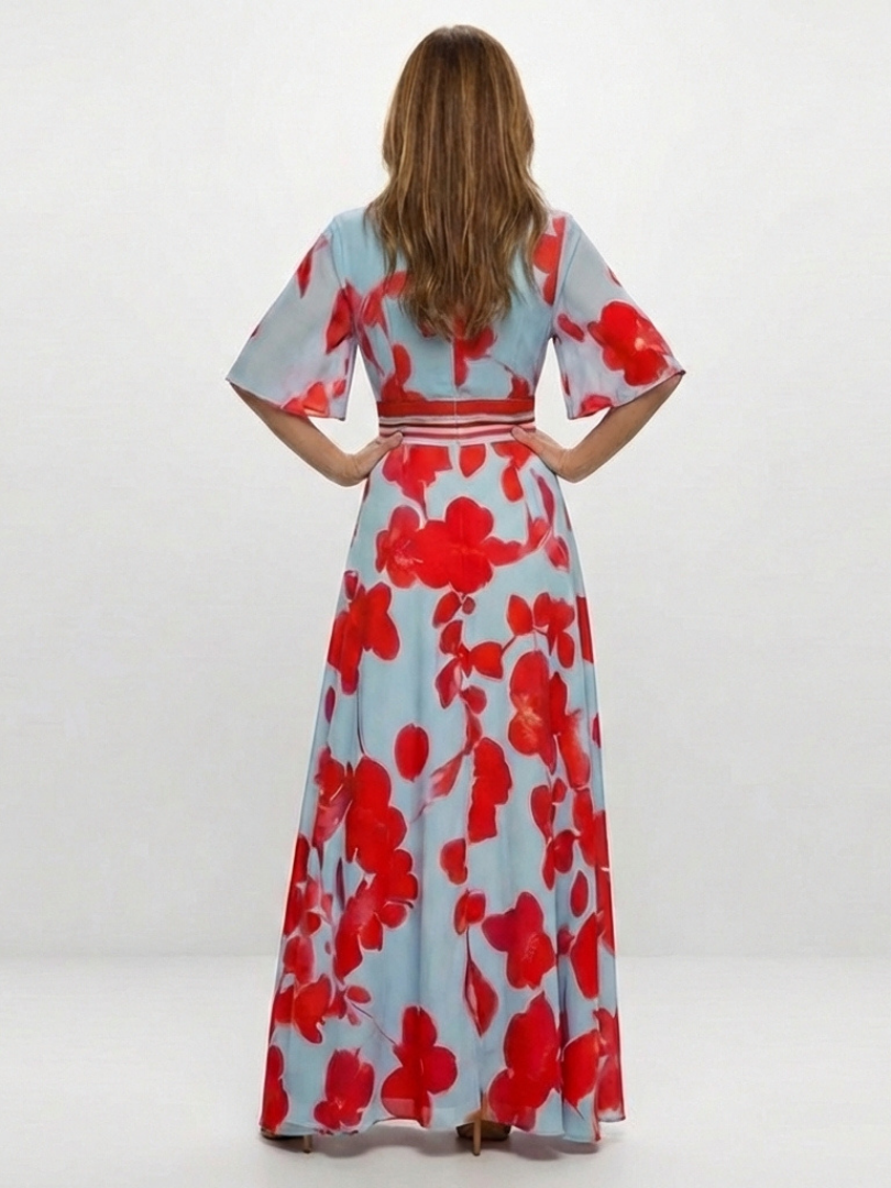 Diane & Susan™ | V Neck Short Sleeve Floral Maxi Dress