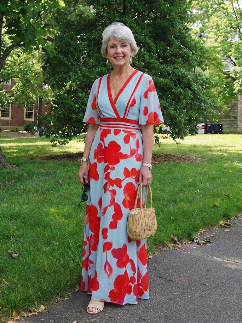 Diane & Susan™ | V Neck Short Sleeve Floral Maxi Dress