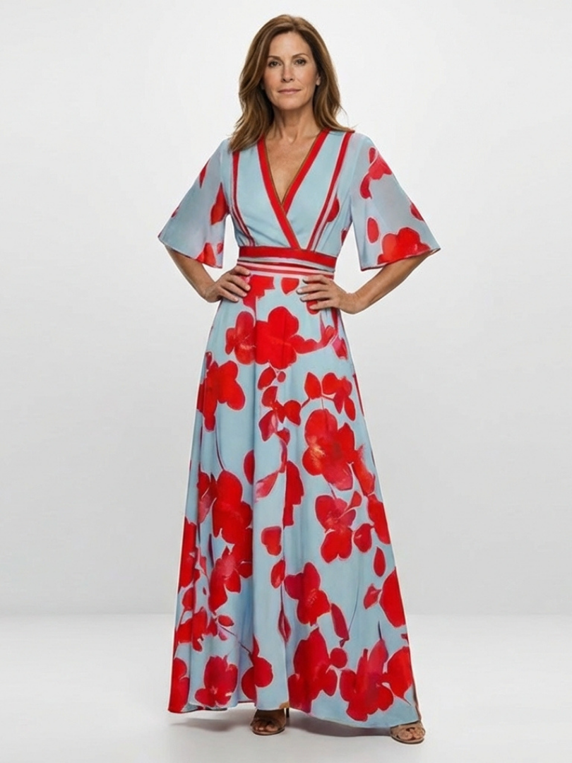 Diane & Susan™ | V Neck Short Sleeve Floral Maxi Dress