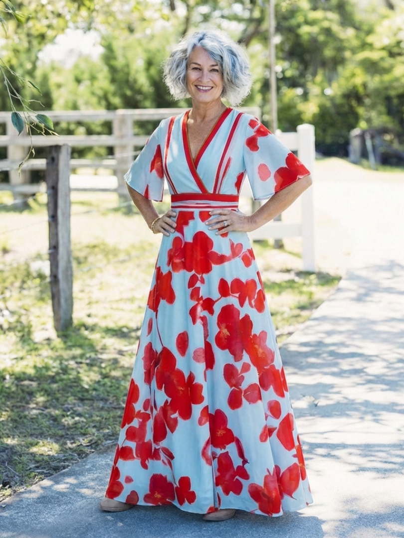 Diane & Susan™ | V Neck Short Sleeve Floral Maxi Dress