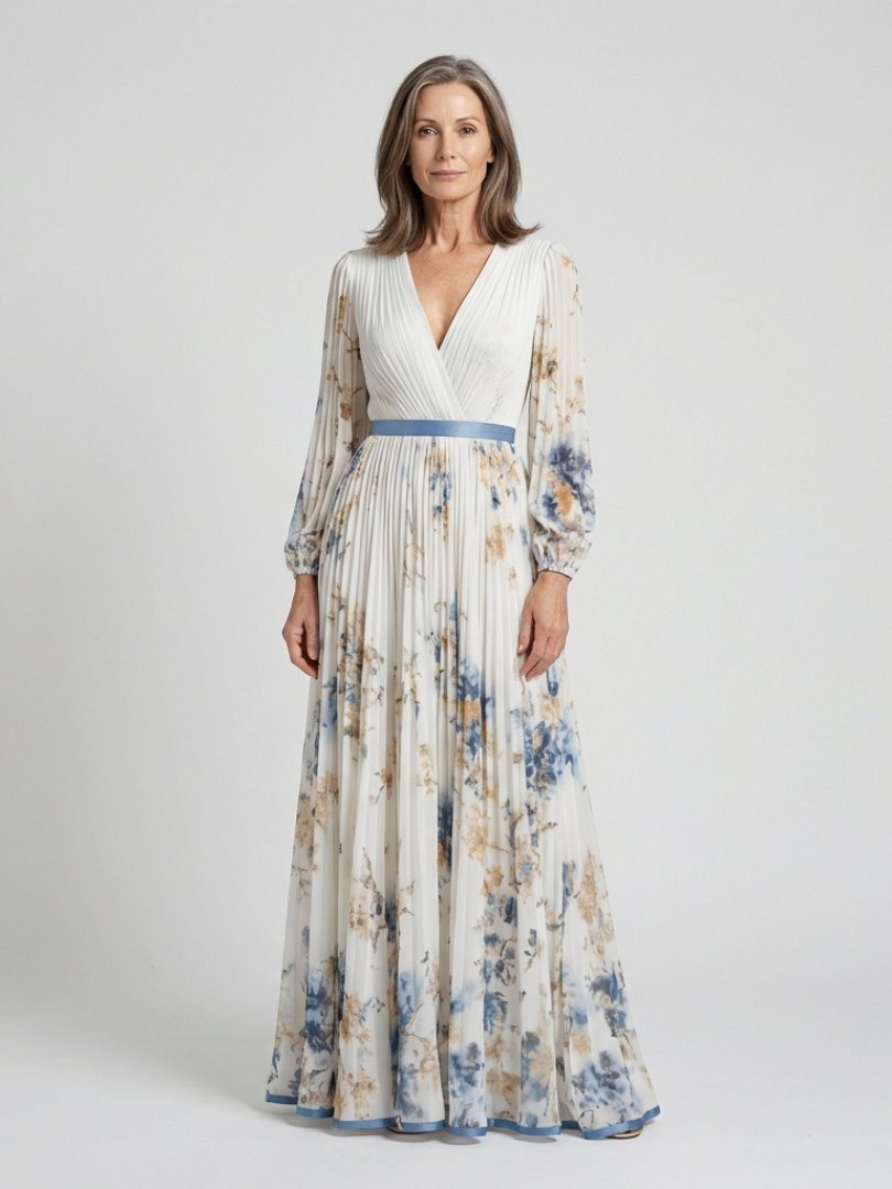 Diane & Susan™ | Long Sleeve V Neck Floral Maxi Dress