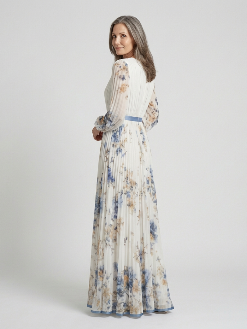 Diane & Susan™ | Long Sleeve V Neck Floral Maxi Dress