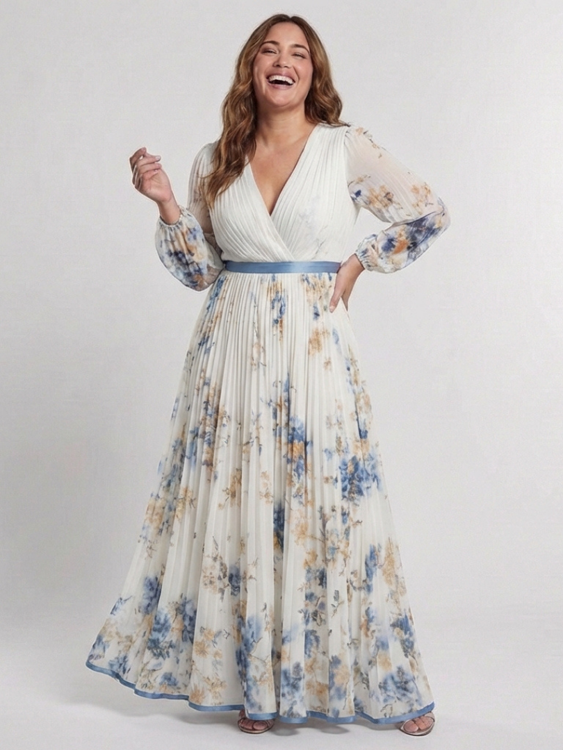 Diane & Susan™ | Long Sleeve V Neck Floral Maxi Dress