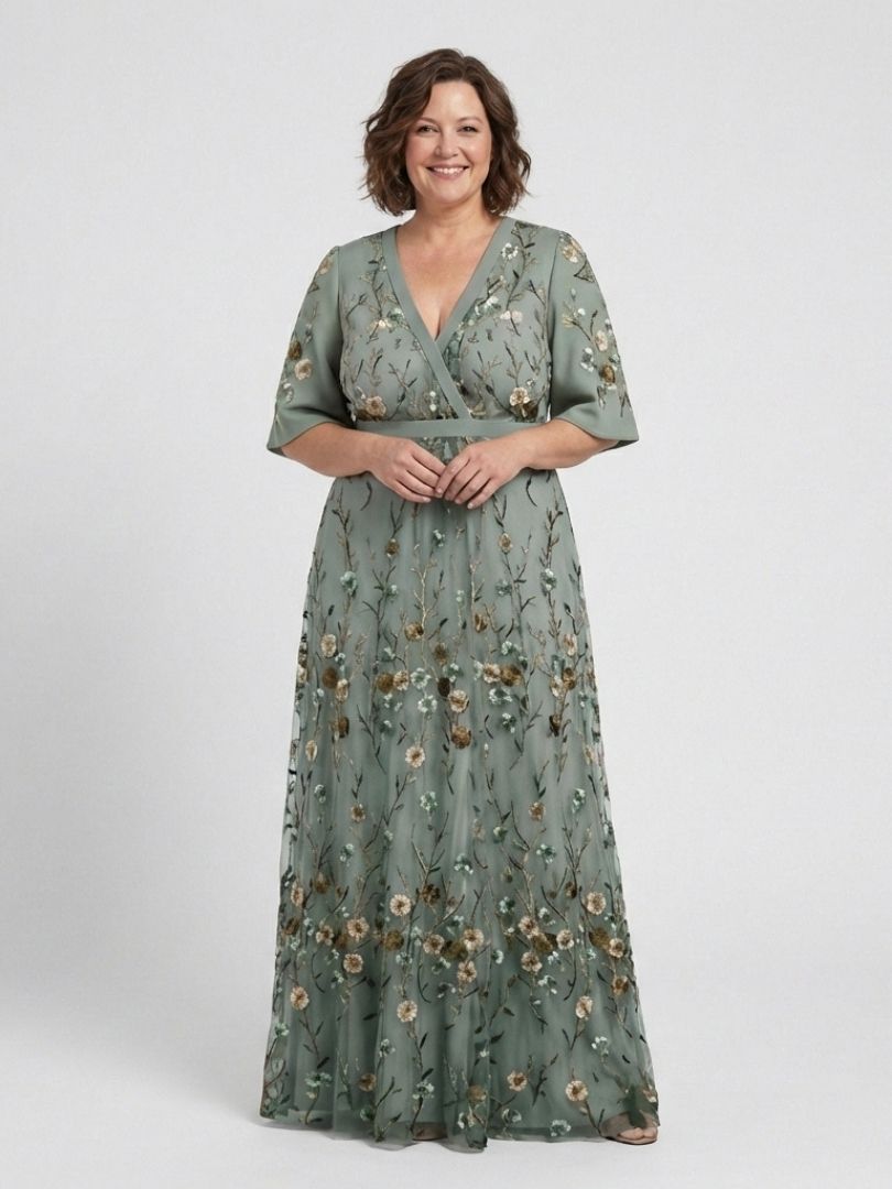 Diane & Susan™ | Floral V Neck Short Sleeve Maxi Dress