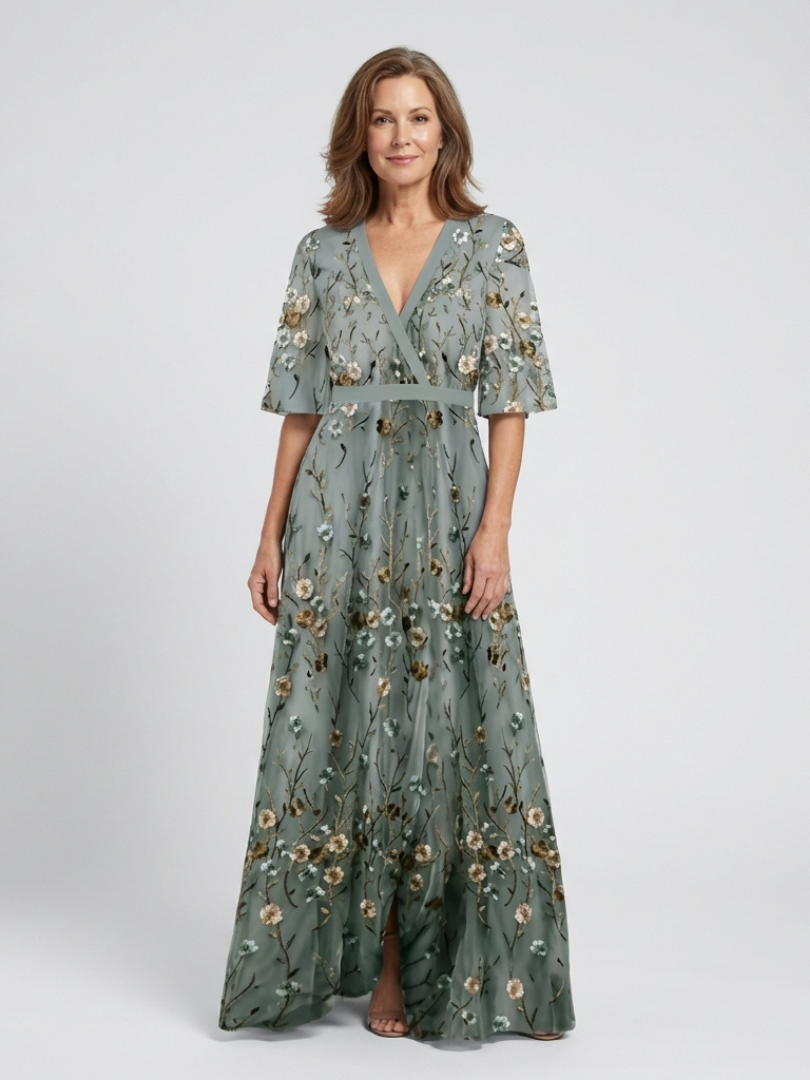 Diane & Susan™ | Floral V Neck Short Sleeve Maxi Dress