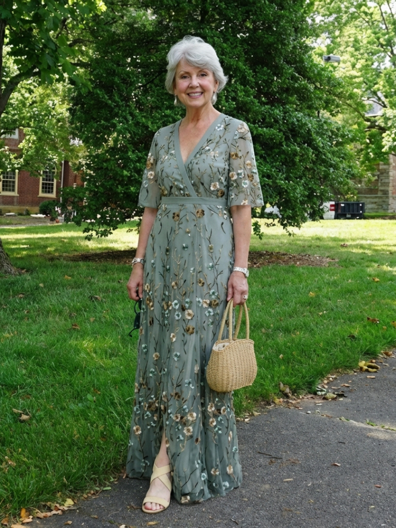 Diane & Susan™ | Floral V Neck Short Sleeve Maxi Dress