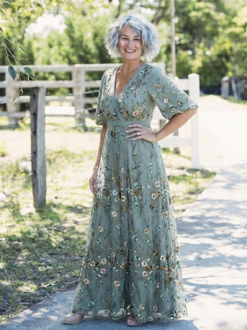 Diane & Susan™ | Floral V Neck Short Sleeve Maxi Dress