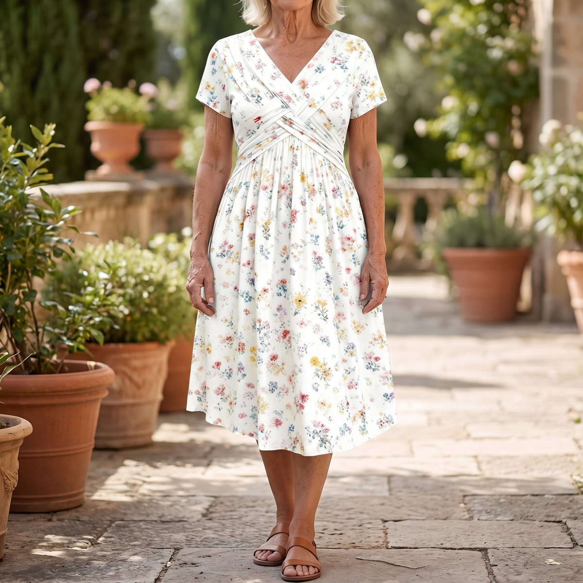 Theresa | Floral Twist Waist Midi Dress