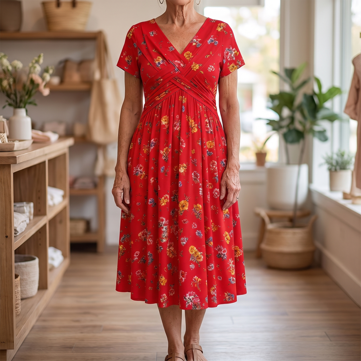 Theresa | Floral Twist Waist Midi Dress