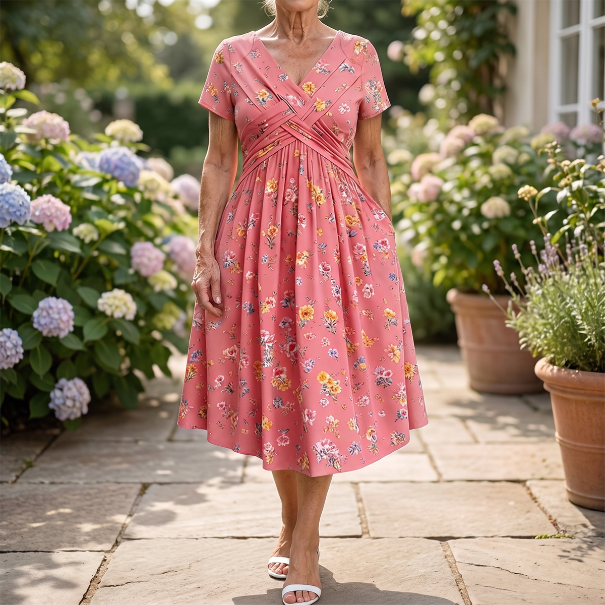 Theresa | Floral Twist Waist Midi Dress