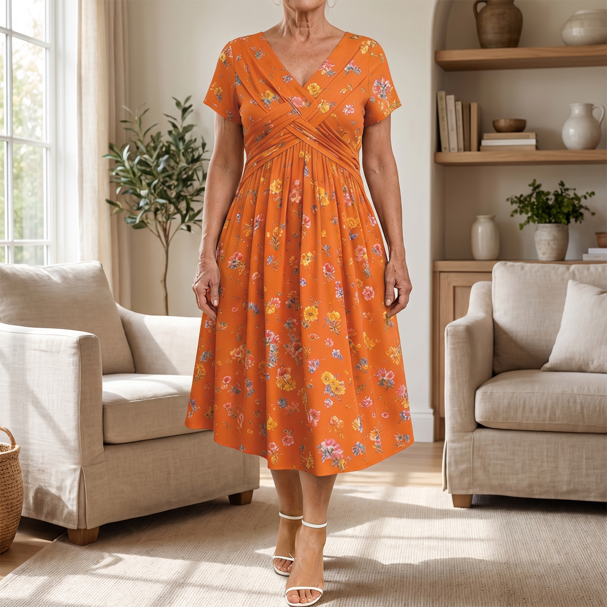 Theresa | Floral Twist Waist Midi Dress