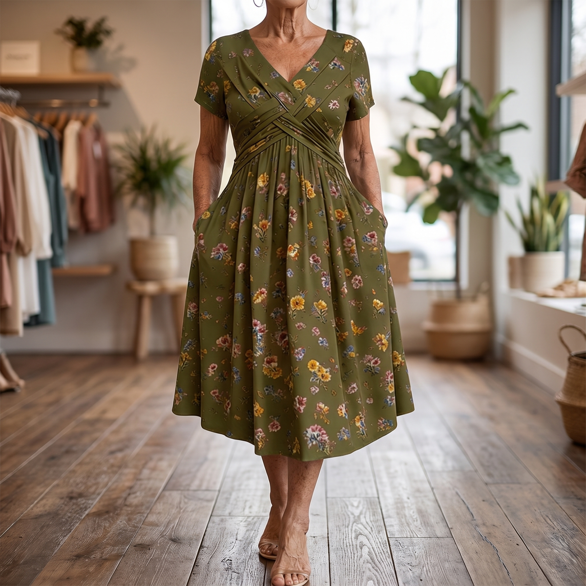 Theresa | Floral Twist Waist Midi Dress