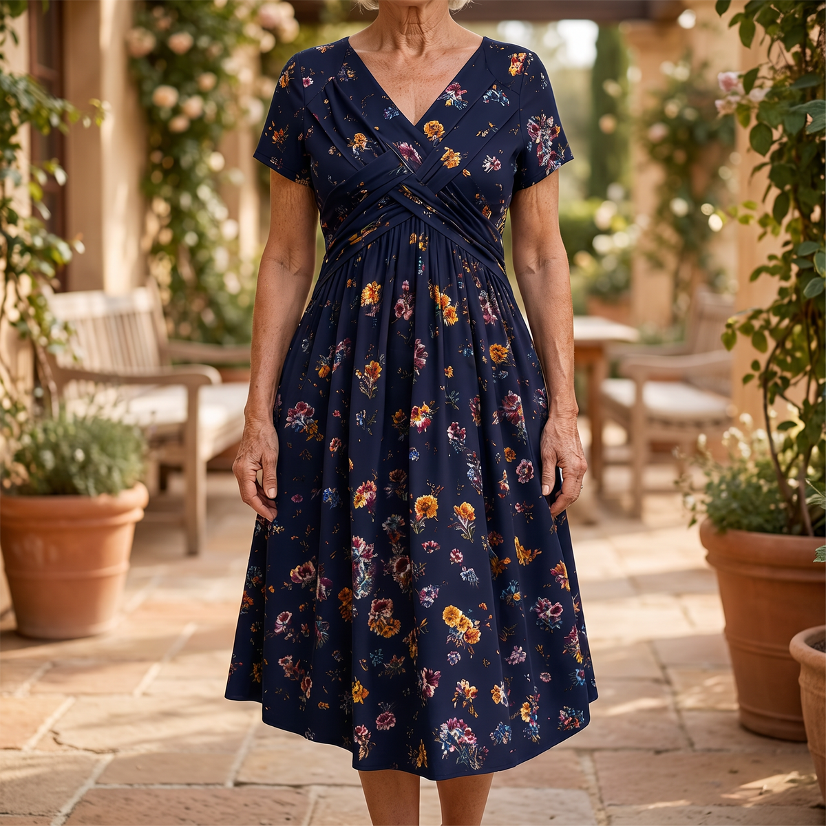 Theresa | Floral Twist Waist Midi Dress