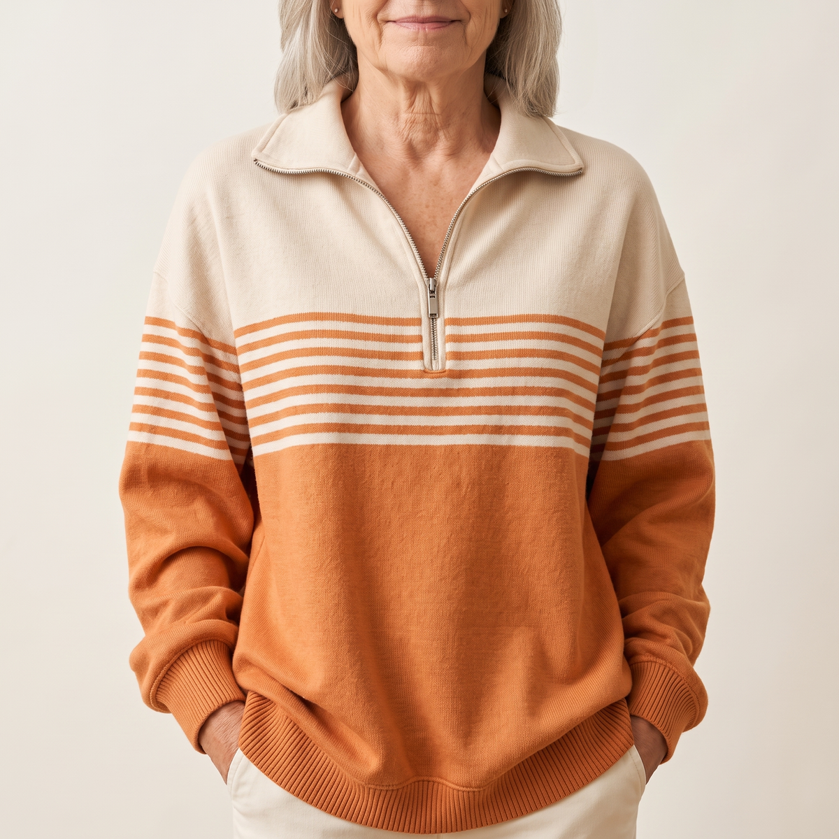 Skylah | Striped Quarter-Zip Pullover Sweater