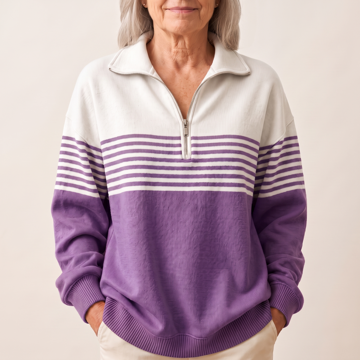 Skylah | Striped Quarter-Zip Pullover Sweater