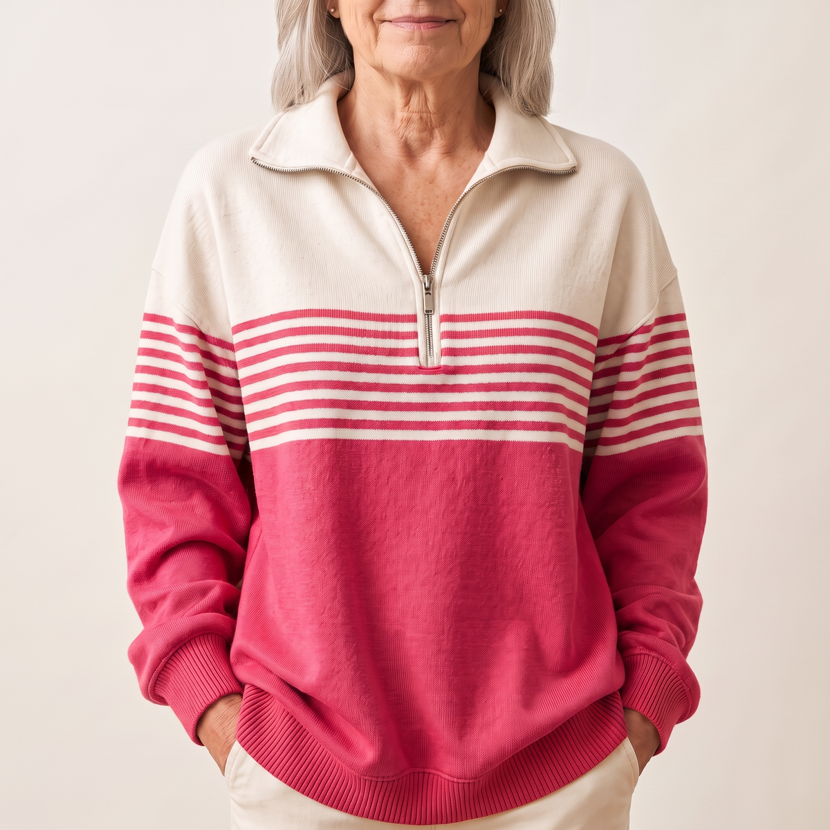 Skylah | Striped Quarter-Zip Pullover Sweater