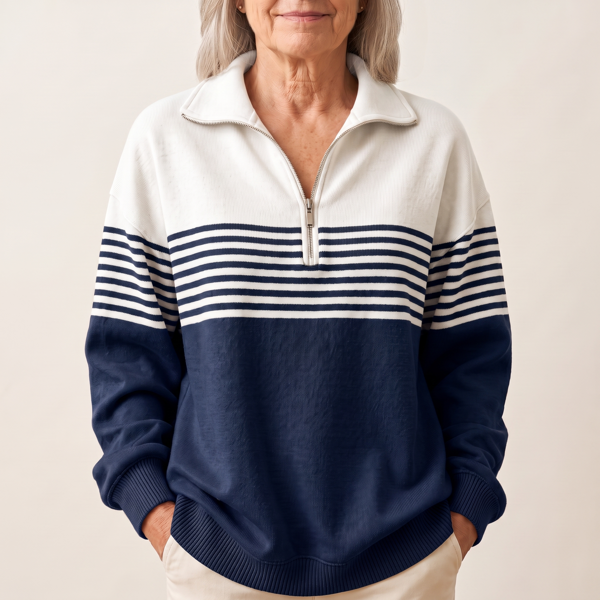 Skylah | Striped Quarter-Zip Pullover Sweater