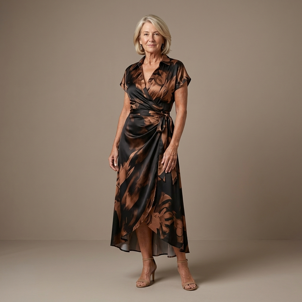 Corinne | Abstract Print Wrap Midi Dress