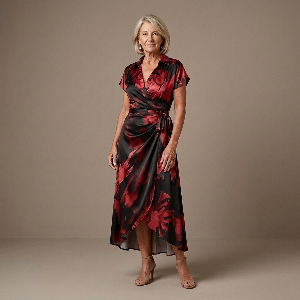 Corinne | Abstract Print Wrap Midi Dress