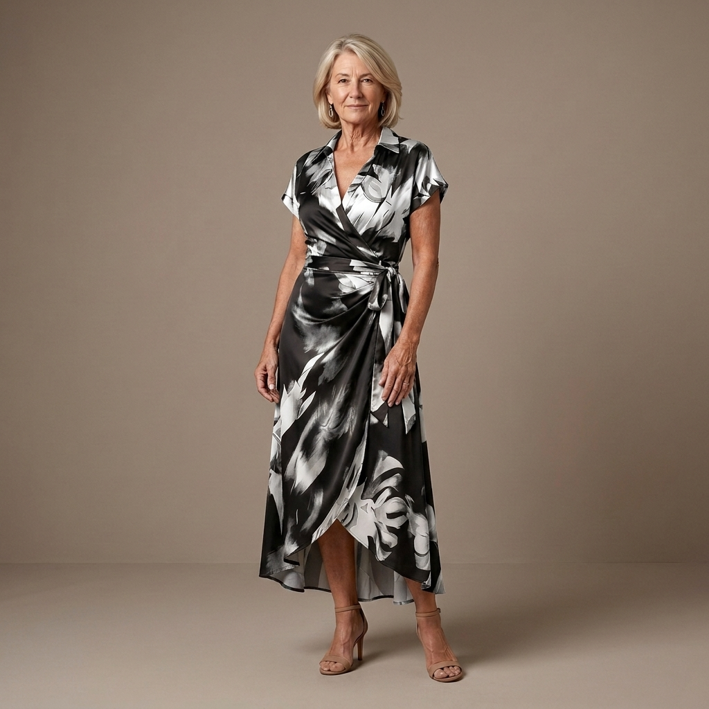 Corinne | Abstract Print Wrap Midi Dress
