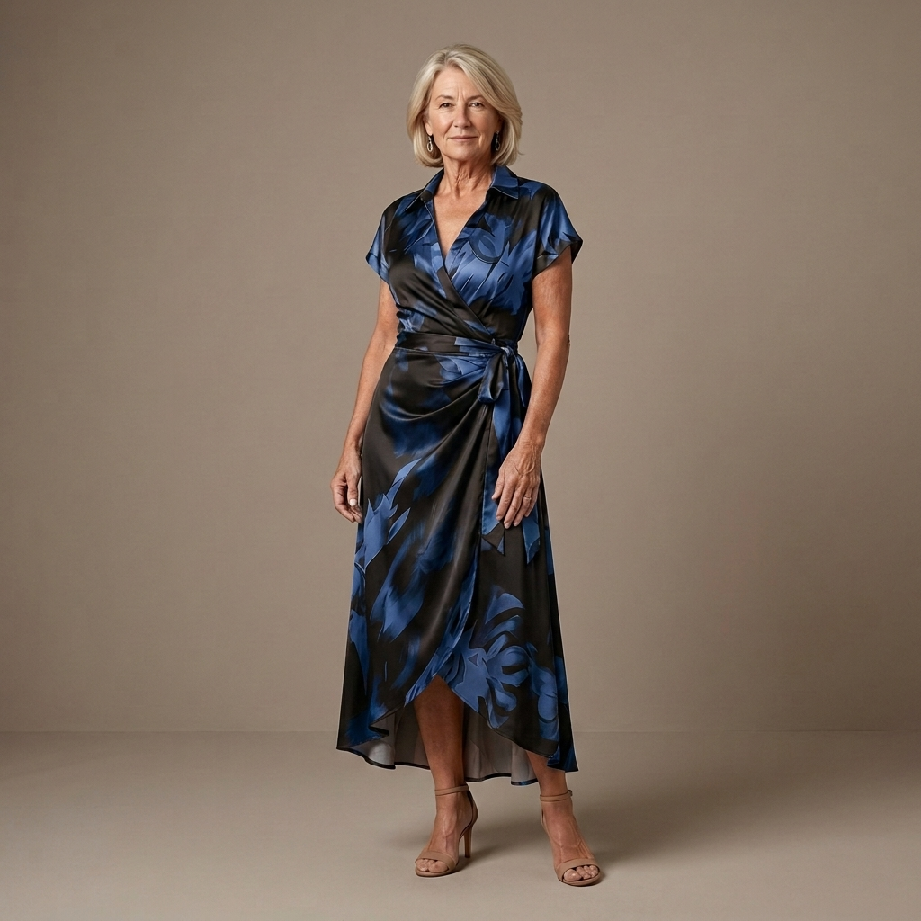 Corinne | Abstract Print Wrap Midi Dress