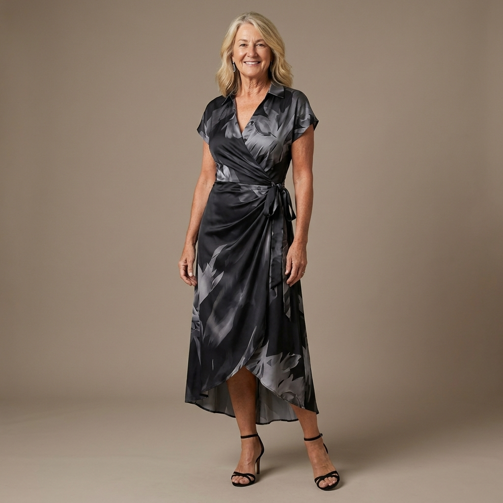 Corinne | Abstract Print Wrap Midi Dress