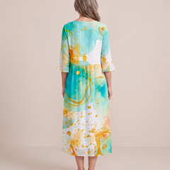 Delphine watercolour print midi dress, back view