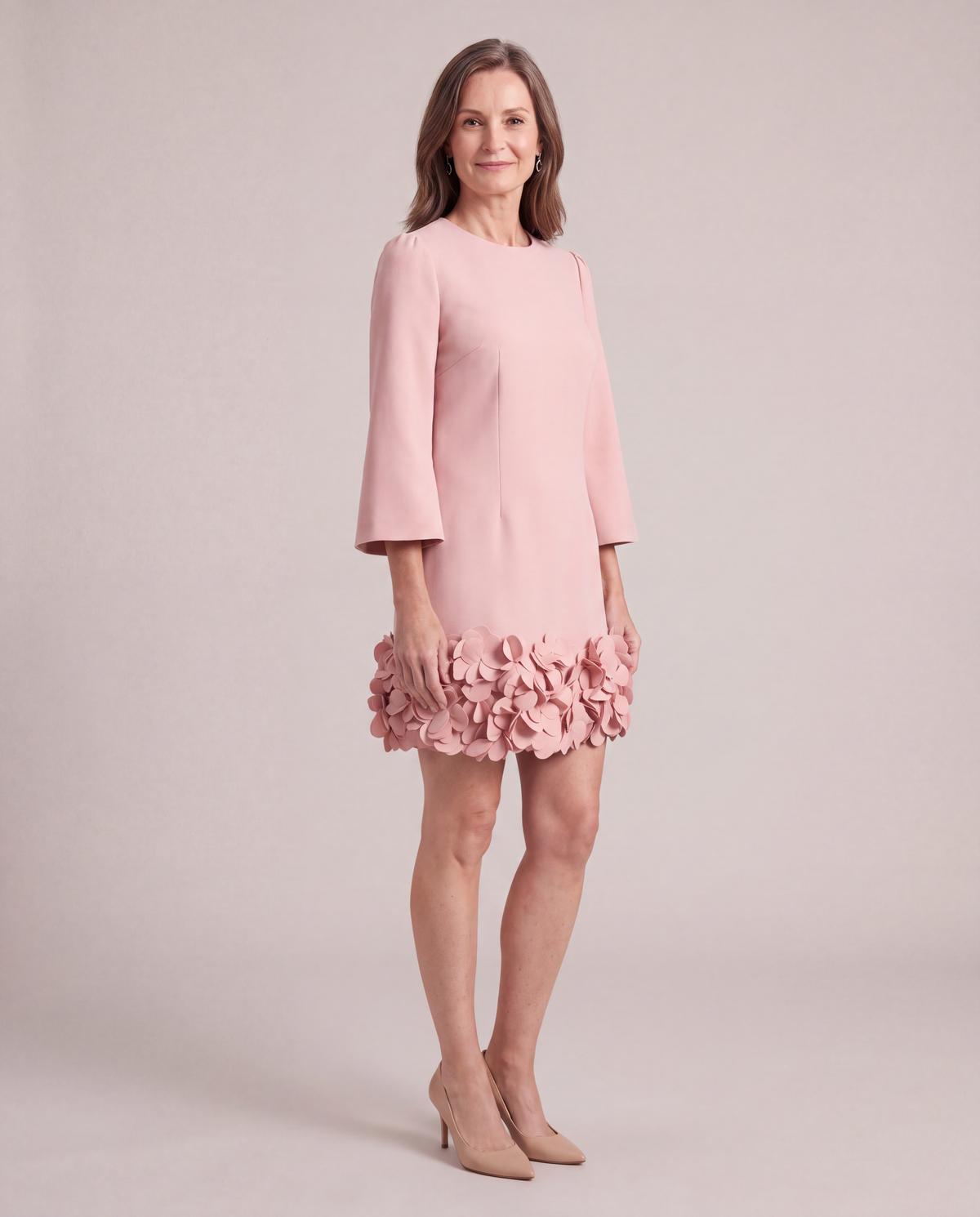 Solange blush pink mini dress, three-quarter view