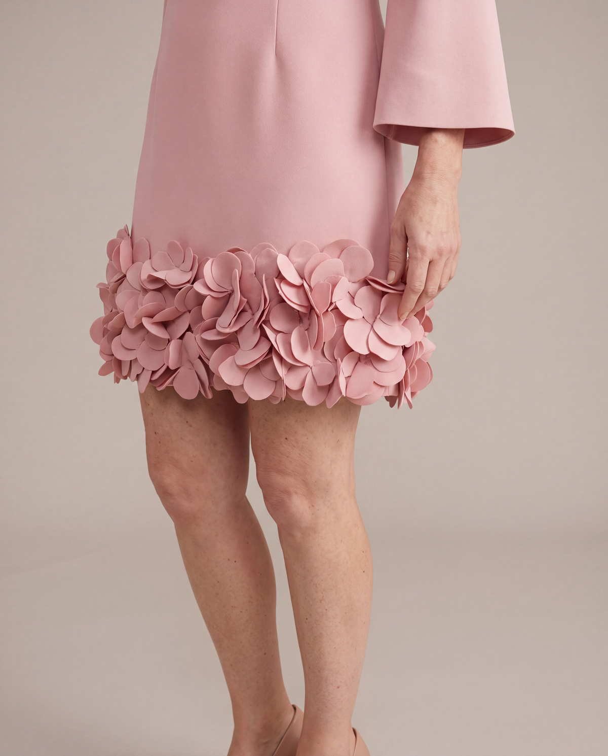 Solange blush pink mini dress 3D petal hem close-up