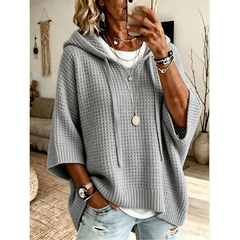 Elena | Cozy Waffle Hooded Sweater