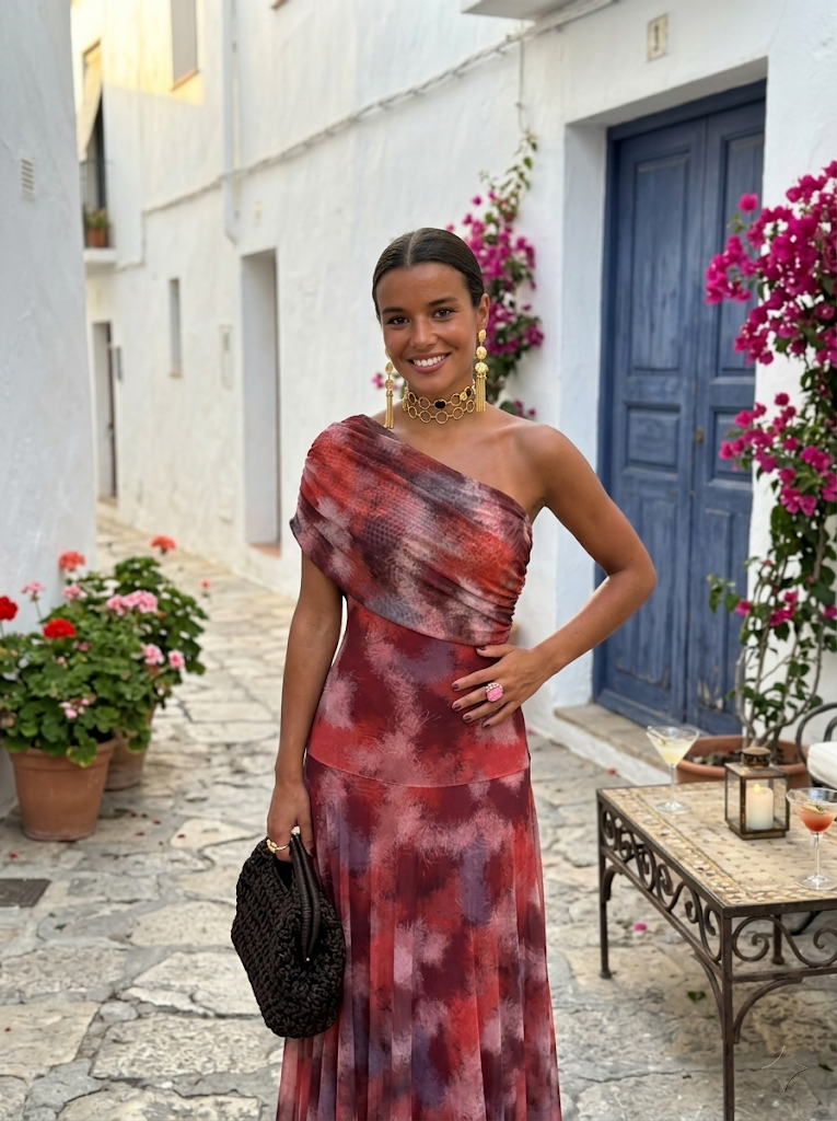 Isabella One-Shoulder Print Maxi Dress