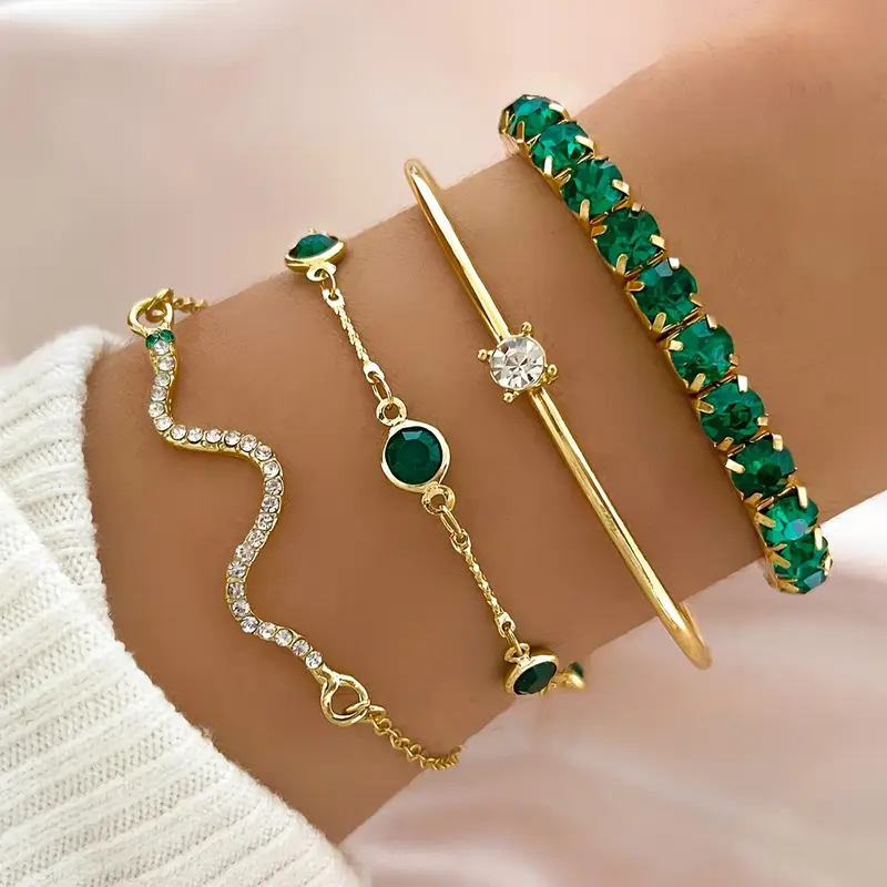 Vintage Green Zirconia Bracelet Set