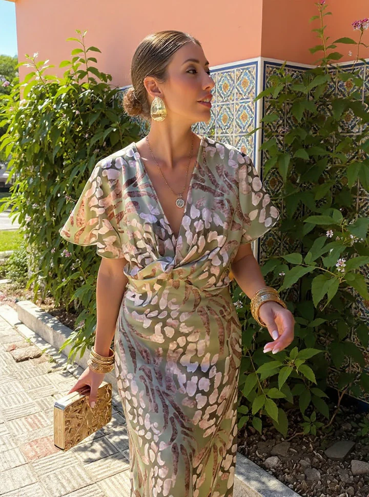 Cordelia™ - Elegant Copper Print Midi Dress