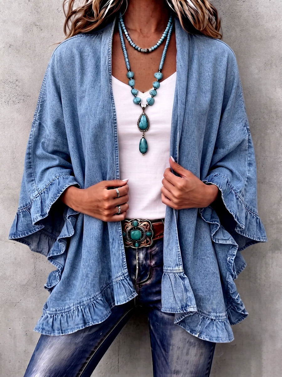 Joanne | Feminine Ruffle Denim Cardigan