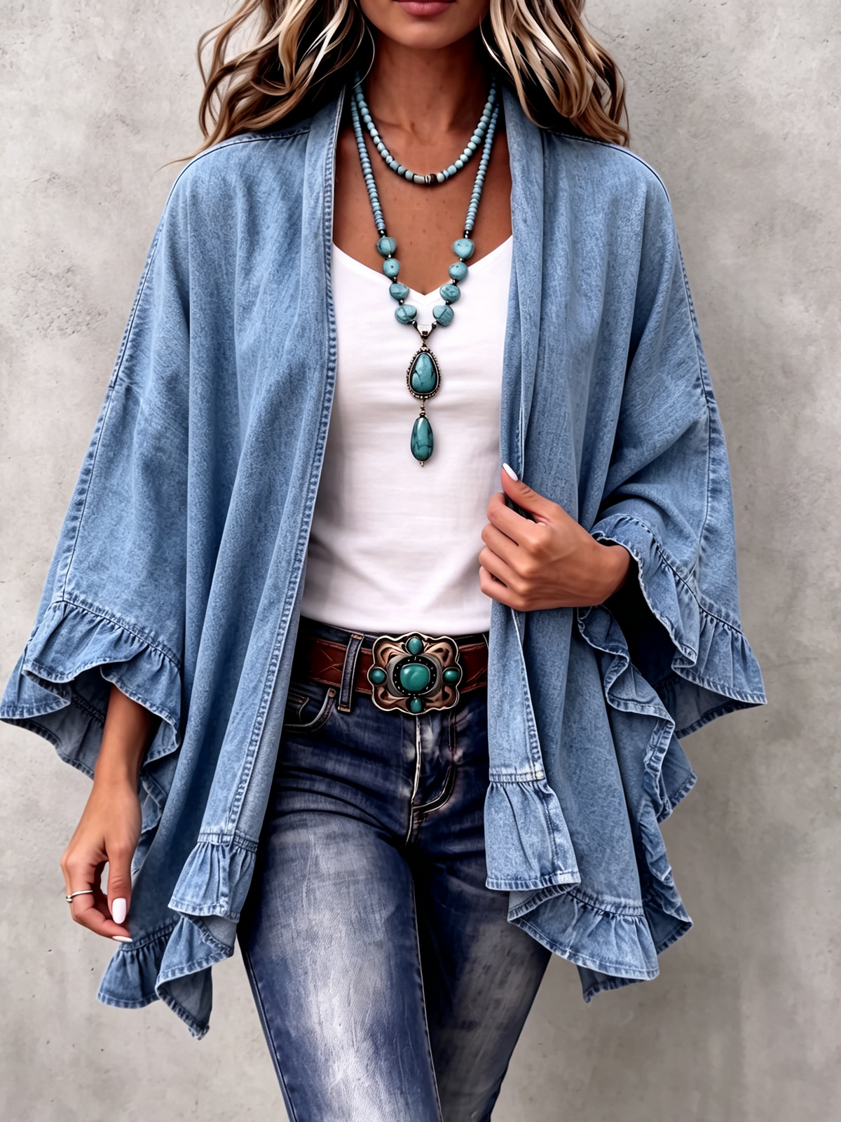 Joanne | Feminine Ruffle Denim Cardigan