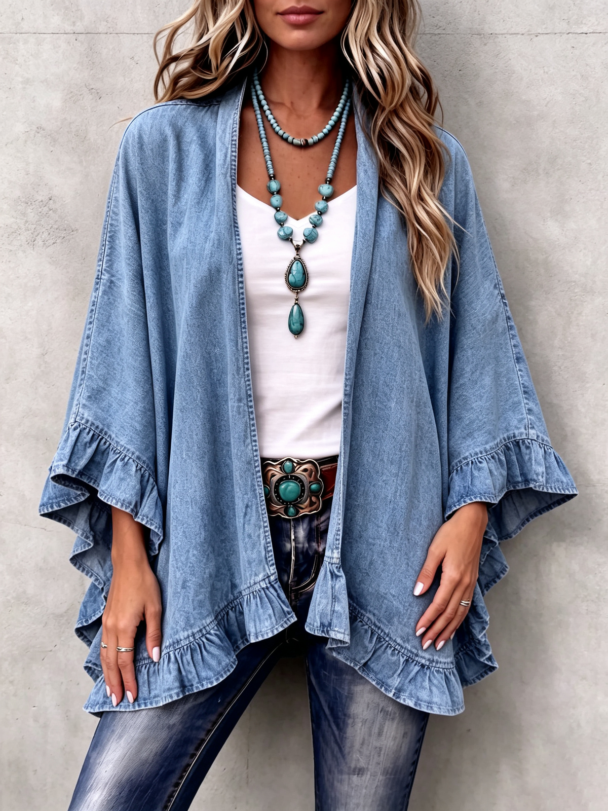 Joanne | Feminine Ruffle Denim Cardigan