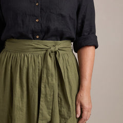 Rosalind set close-up of tie waist and linen texture