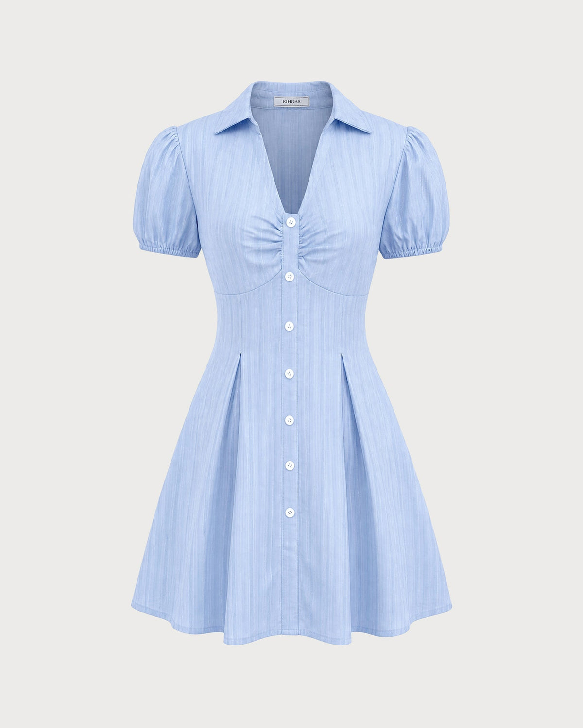 Blue Collar Puffed Sleeve Button Mini Dress