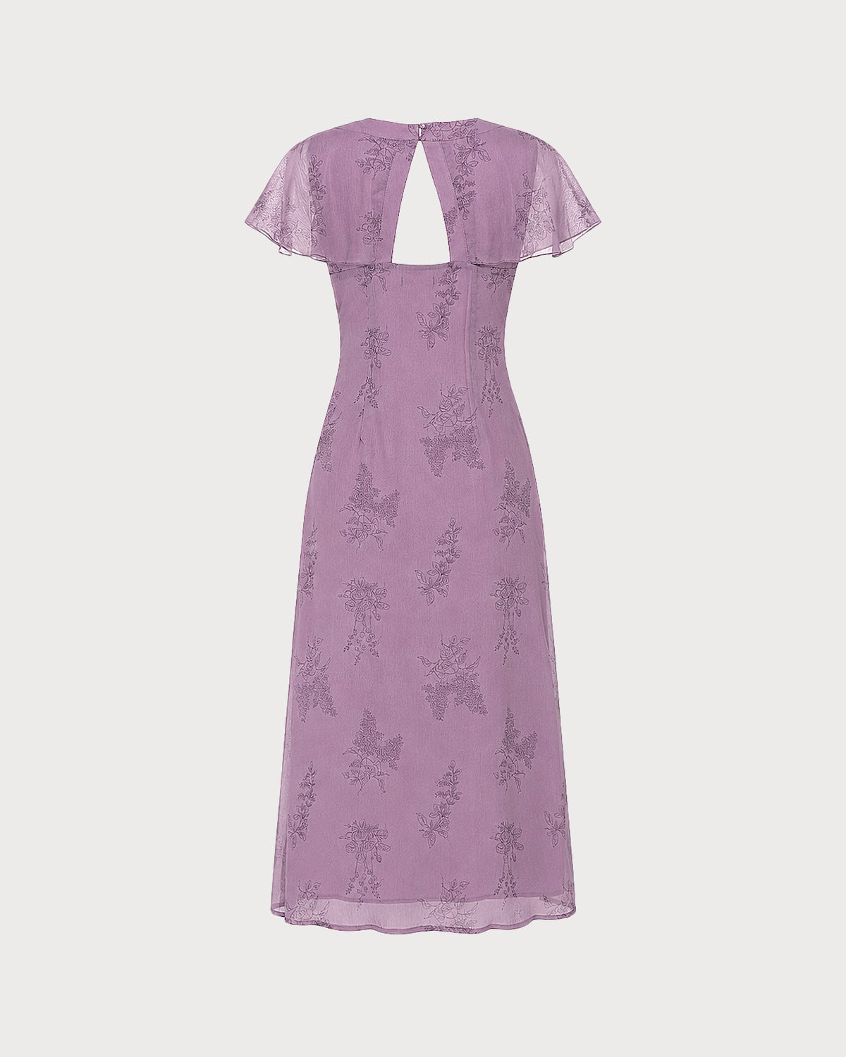 Purple V Neck Butterfly Sleeve Floral Midi Dress