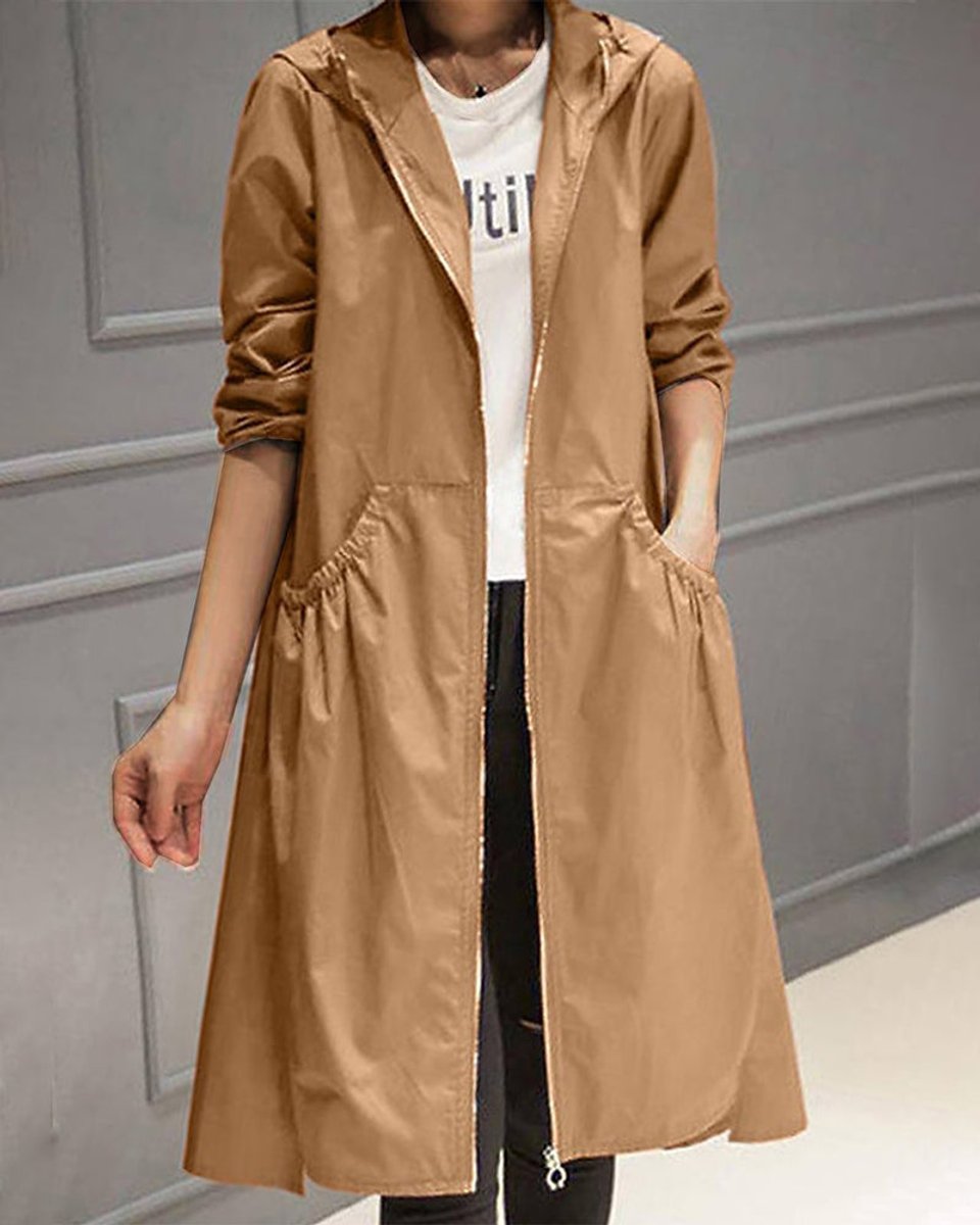 Kathleen | Hooded Zip-Up Long Trench Coat